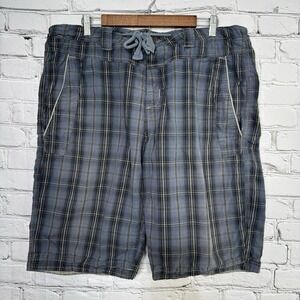 Carbon 2 Cobalt Men's Chino‎ Shorts Size 38 Button Fly Blue Plaid Drawstring 13"
